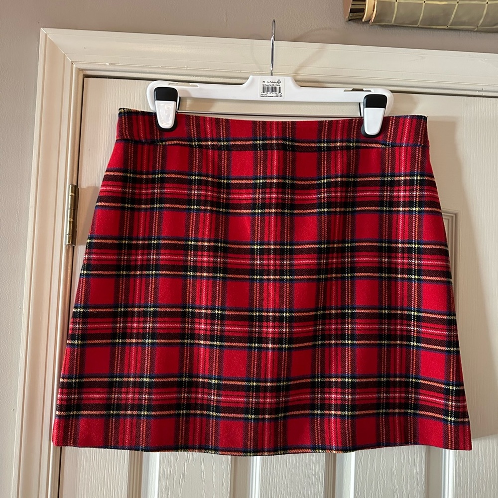 J Crew Factory Red Plaid Skirt